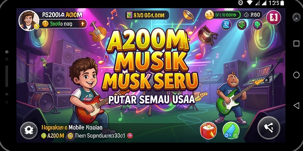 Tampilan permainan A200M yang penuh warna dan seru.