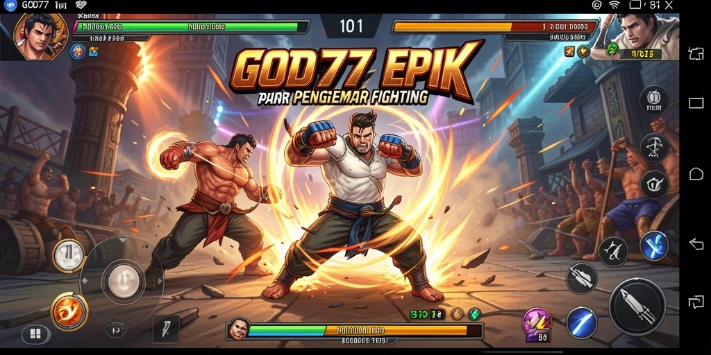Tampilan pertarungan seru dalam GOD77 dengan gerakan karakter yang spektakuler.