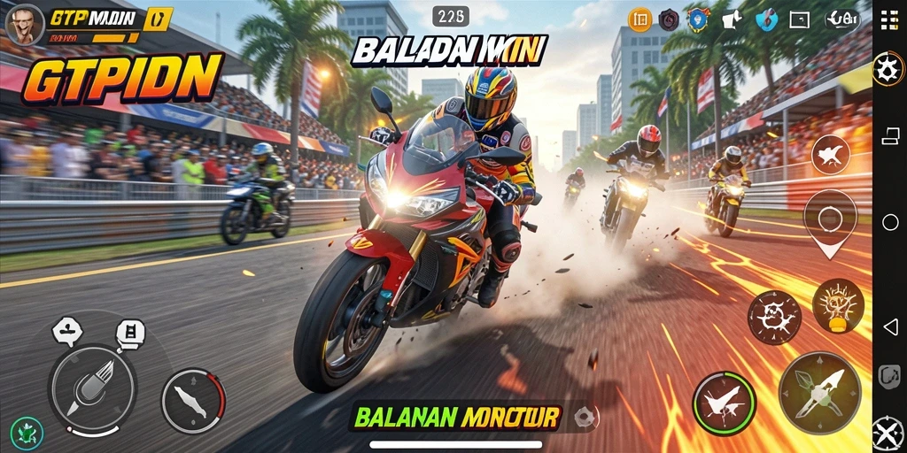 Gambaran gameplay GTPIDN dengan balapan motor yang seru dan menantang.