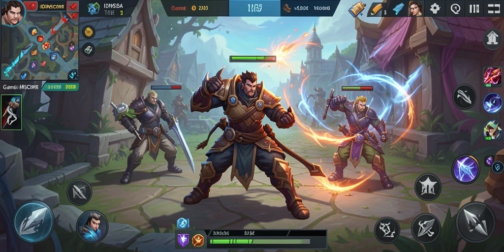 Tampilan gameplay seru dari IDNSCORE di arena pertarungan MOBA.