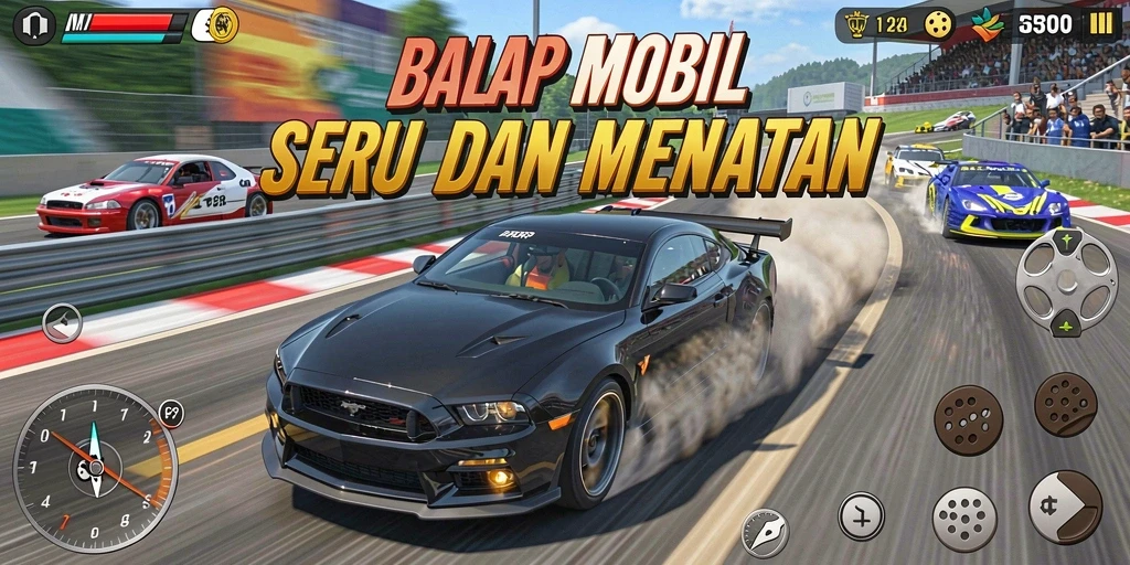 Tangkapan layar gameplay balapan mobil yang seru dan mendebarkan.