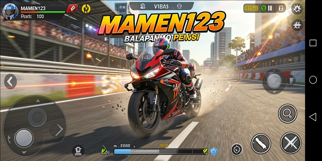 Tampilan gameplay MAMEN123 dengan balapan motor yang mendebarkan.