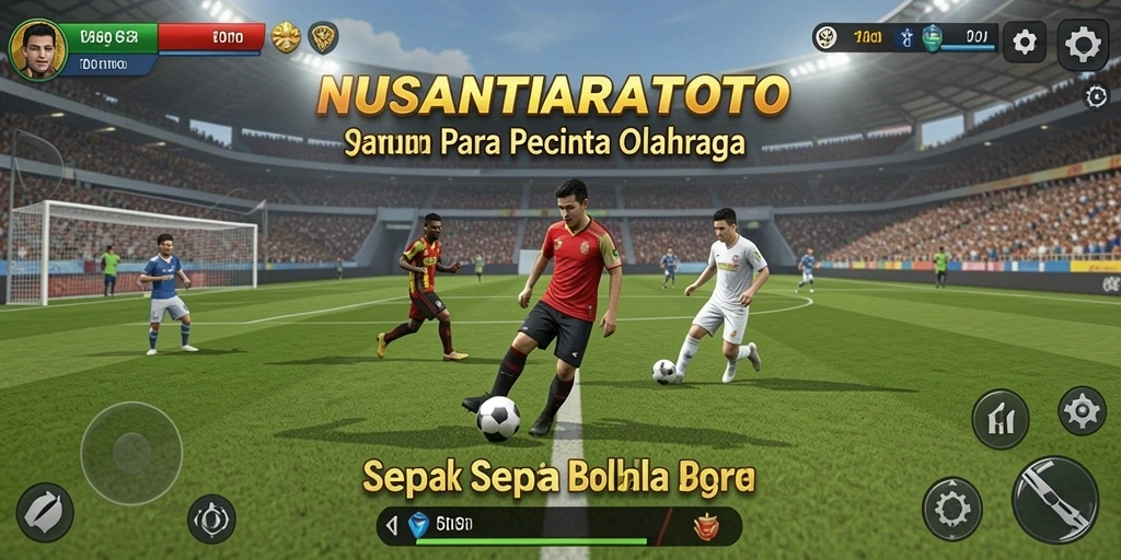 Screenshot gameplay NUSANTARATOTO dengan aksi sepak bola yang dinamis.