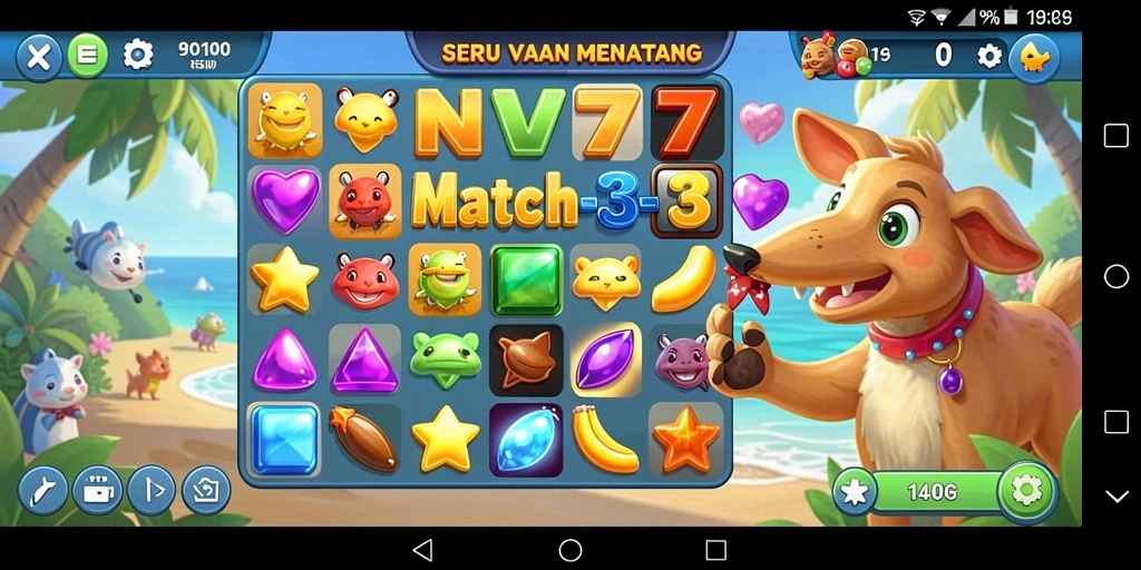 Tampilan gameplay NV77 yang menampilkan keseruan permainan Match-3.