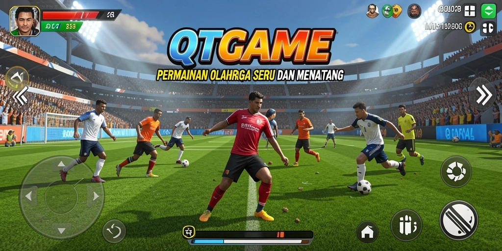 Screenshot gameplay QTGAME dengan aksi olahraga yang mendebarkan.