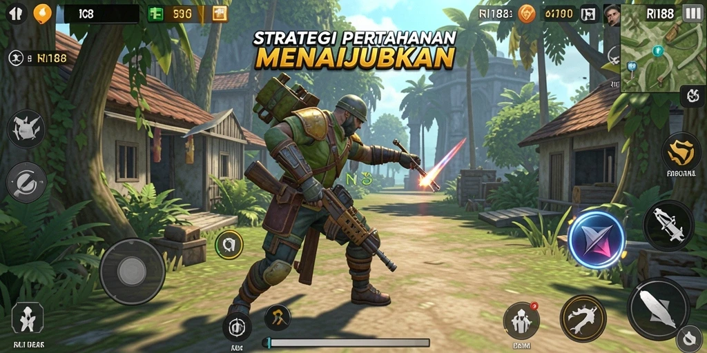 Screenshot gameplay RI188 menunjukkan menara dan musuh dalam aksi.