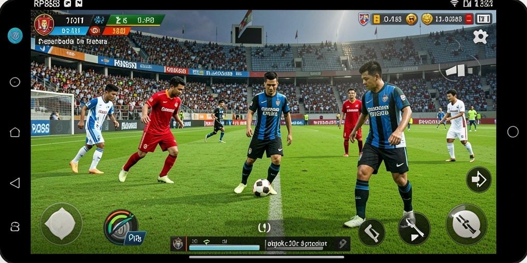 Tampilan gameplay RP888 dengan skenario pertandingan sepak bola yang intens.