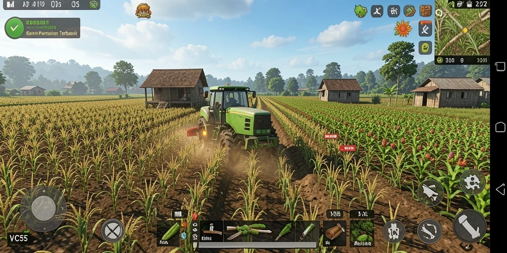 Tampilan gameplay VC55 menampilkan aktivitas bertani yang seru dan interaktif.