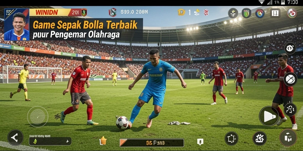 Screenshot gameplay WINIDN yang menunjukkan aksi pertandingan sepak bola.